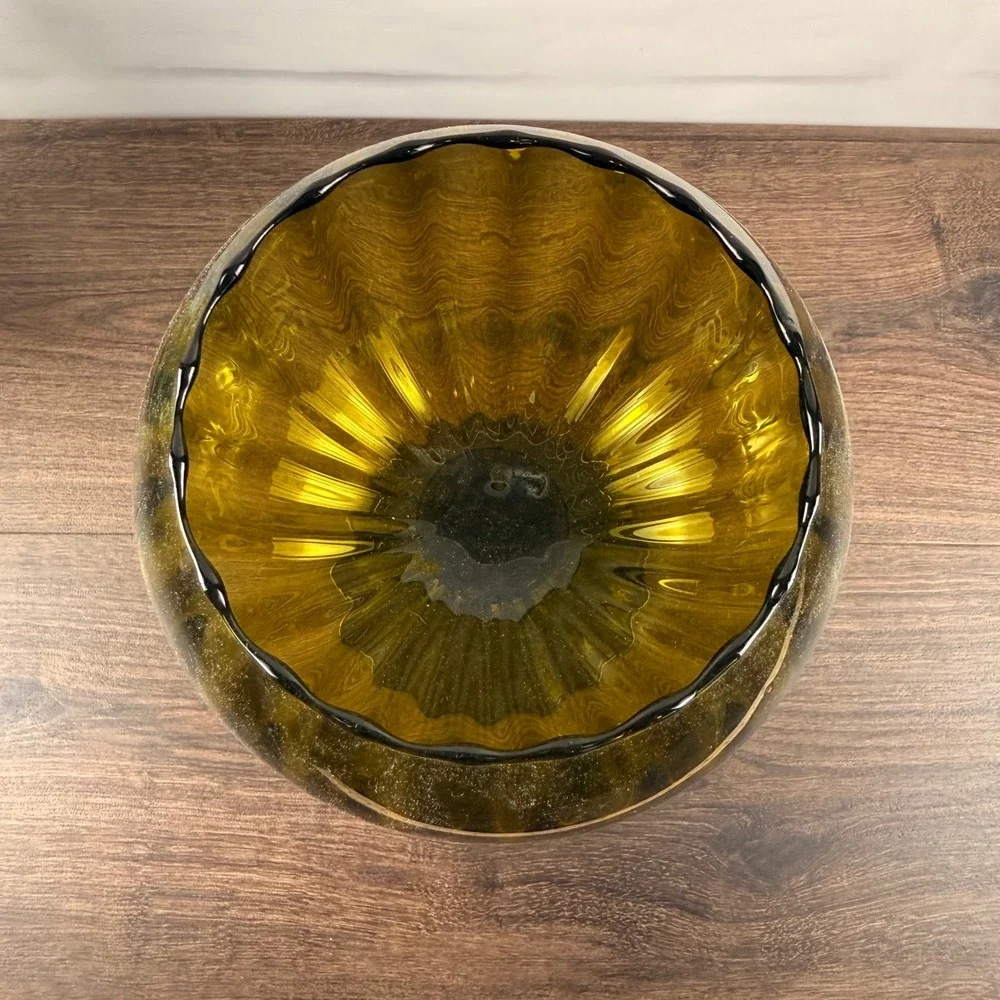 Empoli Italy Olive Green Art Glass Goblet Vase Twisted Stem MCM